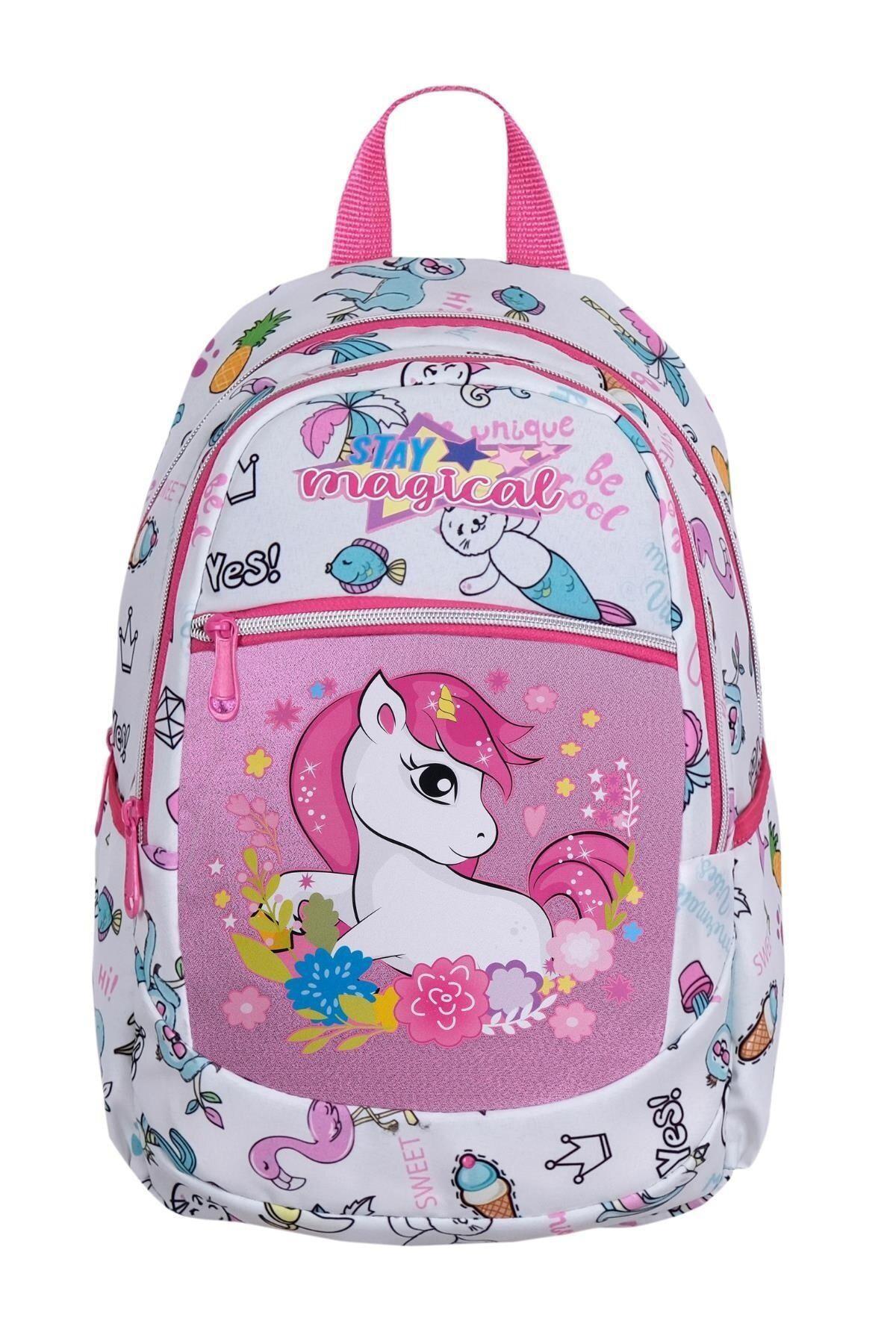 TahTicMer Unicorn Hayvan Su Geçirmez 5 Gözlü Mavi Anaokulu Kız Çocuk Sırt Çantası