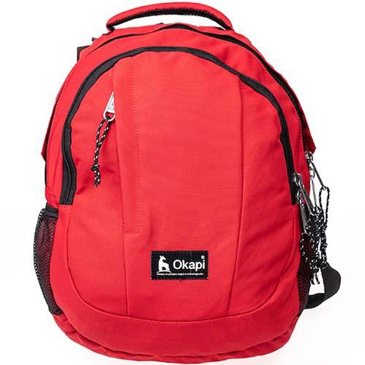 Okapi OKP-125 Su Geçirmez 3 Gözlü Kırmızı Lise-Üniversite Unisex Sırt Çantası