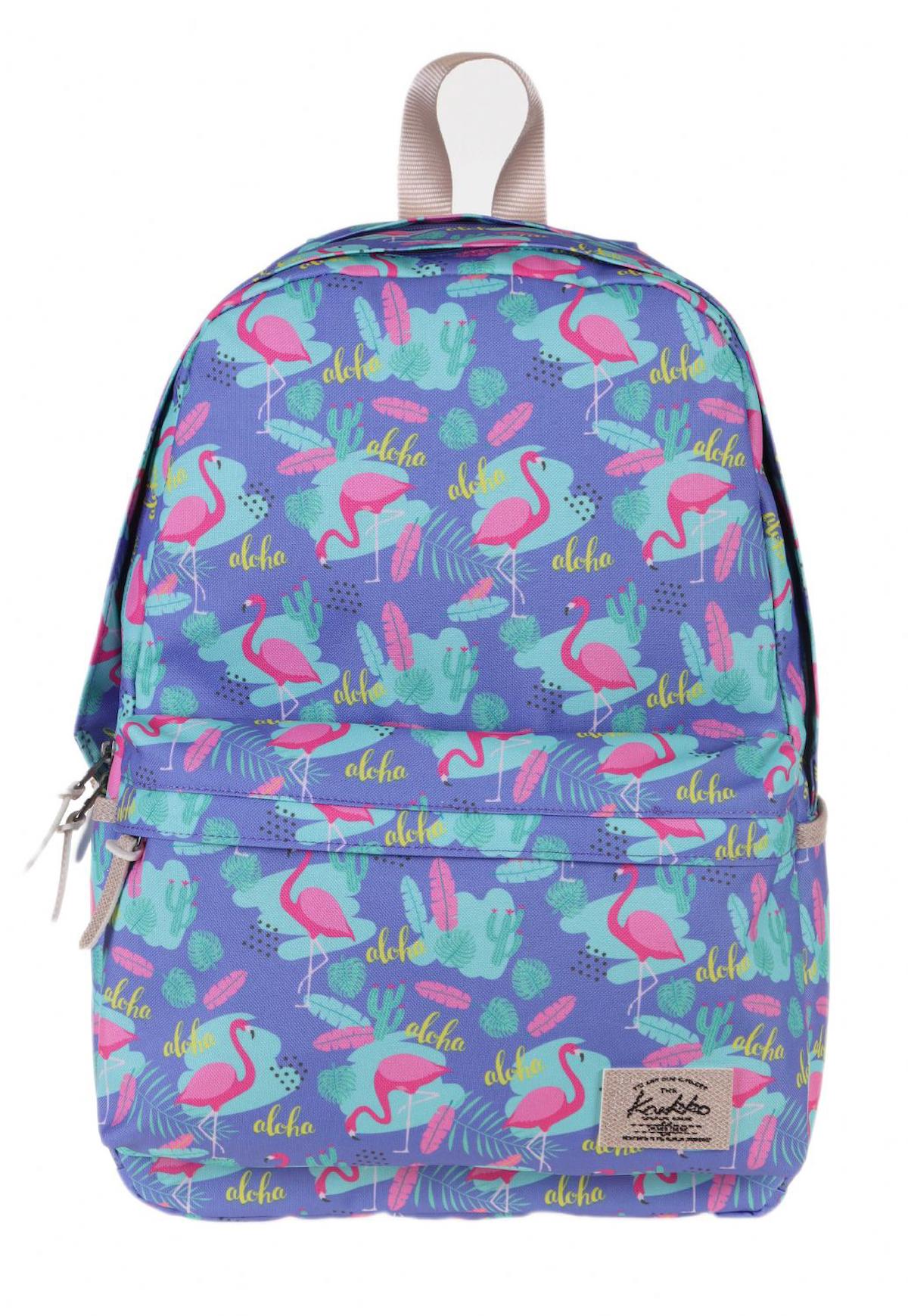 Kaukko Nature Flamingo Hayvan 3 Gözlü Mavi-Pembe İlkokul Kız Çocuk Sırt Çantası