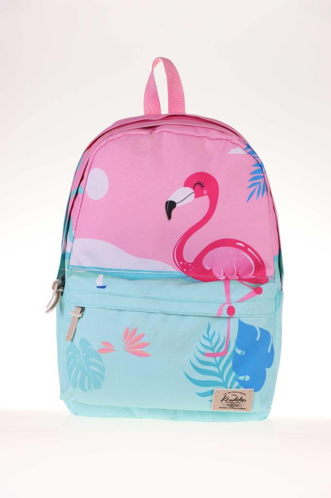 Kaukko 1396 Flamingo Hayvan 2 Gözlü Çok Renkli İlkokul Kız Çocuk Sırt Çantası