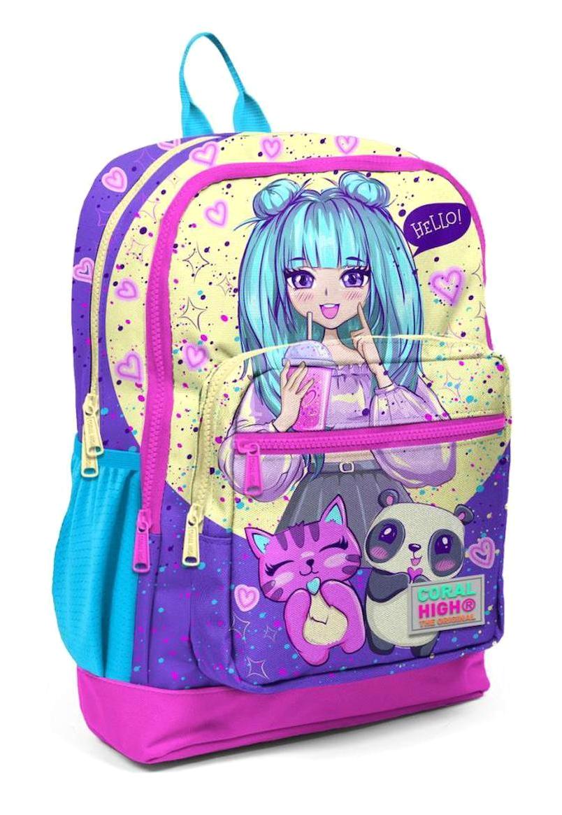 Yaygan Çanta 23735 Anime Su Geçirmez 4 Gözlü Pembe İlkokul Kız Çocuk Çekçekli Çantası
