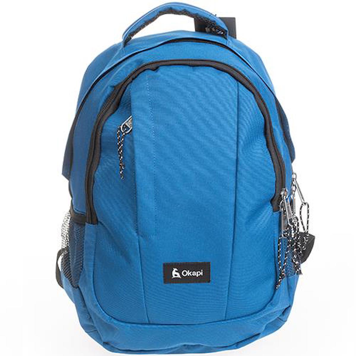Okapi OKP-128 Su Geçirmez 3 Gözlü Mavi Lise-Üniversite Unisex Sırt Çantası