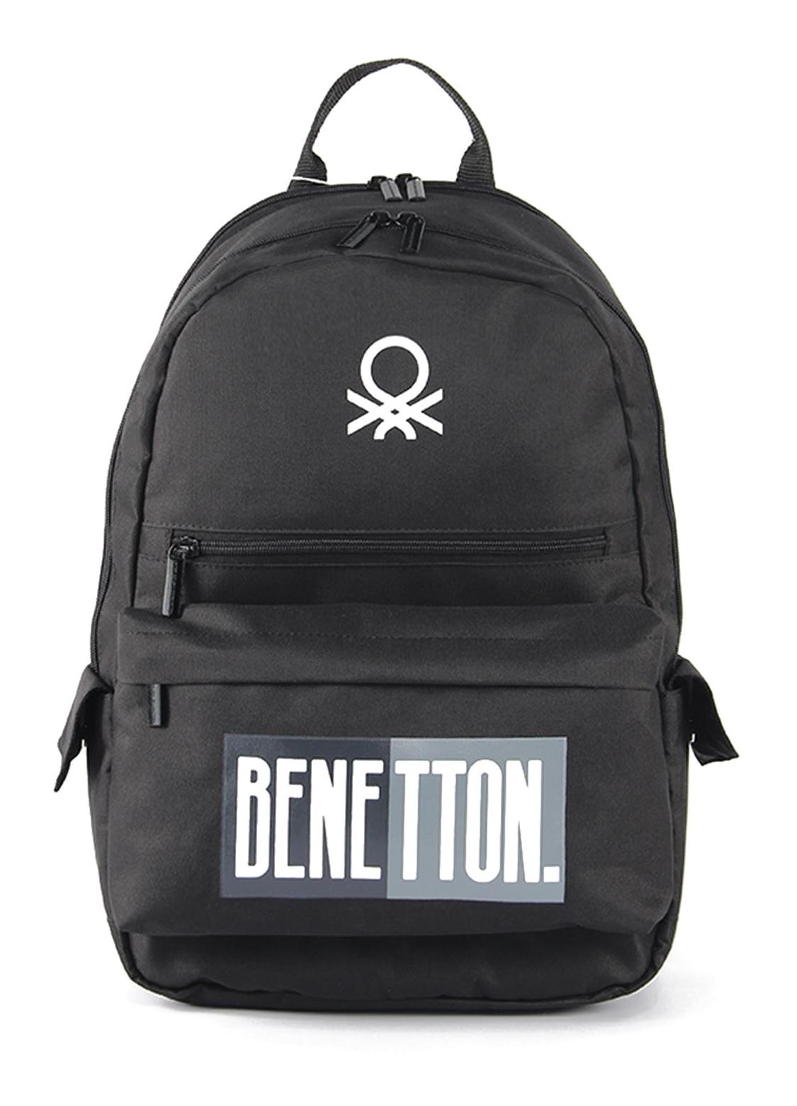 United Colors Of Benetton 03797 Yazılı 6 Gözlü Siyah Lise-Üniversite Unisex Sırt Çantası