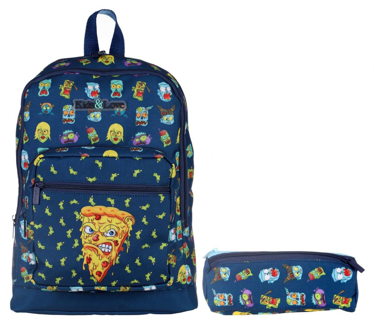 Kaukko Kids&Love Zombi 4 Gözlü Lacivert İlkokul Erkek Çocuk Sırt Çantası + Kalemlik