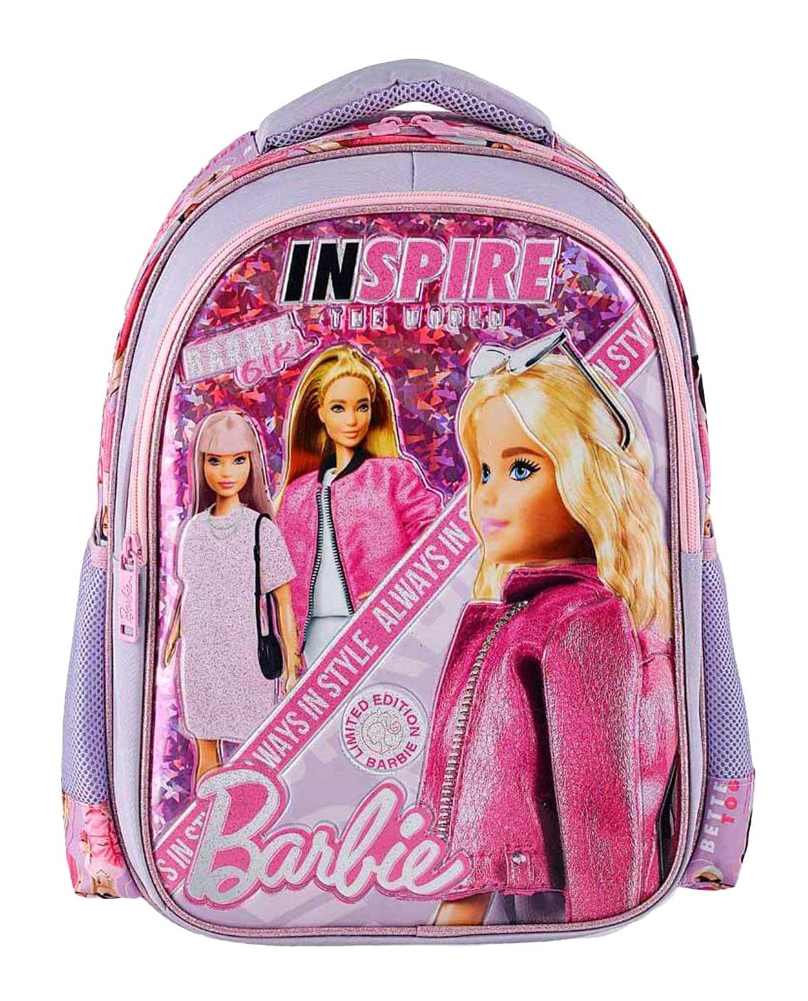 Frocx OTTO-48184 Barbie Mattel Su Geçirmez 2 Gözlü Lila İlkokul Kız Çocuk Sırt Çantası