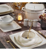 Aryıldız Bone Square AR31042 60 Parça 12 Kişilik Desenli Porselen Yuvarlak Yemek Takımı