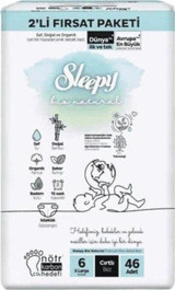 Sleepy Bio Natural 6 Numara Organik Cırtlı Bebek Bezi 46'lı