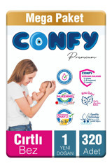 Confy Premium 1 Numara Cırtlı Bebek Bezi 320'li