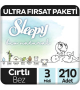 Sleepy Bio Natural 3 Numara Organik Cırtlı Bebek Bezi 210'lu