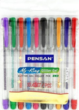 Pensan Plastik 10 Renkli 1 mm Simli 10'lu Tükenmez Kalem Seti