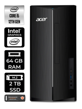 Acer Aspire TC1760 DT.BHUEM.005 Dahili Intel UHD Graphics Intel Core i5 12400 64 GB Ram 2 TB SSD Tower Windows 11 Home Masaüstü Bilgisayar + PER4 BELLEK