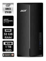 Acer Aspire DT.BHUEM.004 Harici Radeon RX 550 Intel Core i3 12100 32 GB Ram 1 TB SSD Tower Windows 11 Pro Masaüstü Bilgisayar + PER4 BELLEK