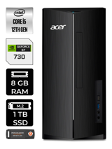 Acer Aspire DT.BHUEM.005 Harici GeForce GT 730 2 GB Intel Core i5 12400 8 GB Ram 1 TB SSD Tower Windows 11 Pro Masaüstü Bilgisayar + PER4 BELLEK