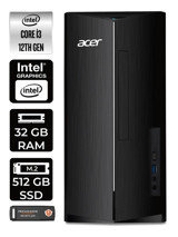 Acer Aspire TC1760 DT.BHUEM.004 Dahili Intel UHD Graphics Intel Core i3 12100 32 GB Ram 512 GB SSD Tower FreeDos Masaüstü Bilgisayar + PER4 BELLEK