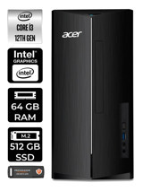Acer Aspire TC1760 DT.BHUEM.004 Dahili Intel UHD Graphics Intel Core i3 12100 64 GB Ram 512 GB SSD Tower FreeDos Masaüstü Bilgisayar + PER4 BELLEK