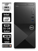 Dell Vostro 3910MT N7519VDT3910 Dahili Intel UHD Graphics Intel Core i5 12400 32 GB Ram 1 TB SSD Tower FreeDos Masaüstü Bilgisayar + PER4 BELLEK