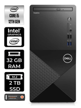 Dell Vostro 3910MT N7519VDT3910 Dahili Intel UHD Graphics Intel Core i5 12400 32 GB Ram 2 TB SSD Tower FreeDos Masaüstü Bilgisayar + PER4 BELLEK