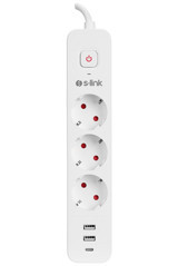 S-Link Spg03Tc 3'lü Soket 1.5 metre 2'li USB Kablolu Tekli Akım Korumalı Priz