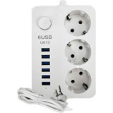 Egonex Cx-U613-W 3'lü Soket 1.6 metre 6'lı USB Kablolu Çiftli Akım Korumalı Priz