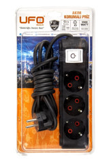 Ufo Electric 3'lü Soket 2.5 metre Kablolu Tekli Akım Korumalı Priz