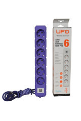 Ufo Electric 60212 6'lı Soket 3 metre Kablolu Tekli Akım Korumalı Priz