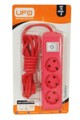 Ufo Electric 3'lü Soket 1.5 metre Kablolu Tekli 450 J Akım Korumalı Priz