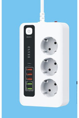 Hepu Hp-H03 3'lü Soket 2 metre 5'li USB Kablolu Çiftli Akım Korumalı Priz