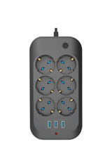 FullTech Ftr-11 6'lı Soket 2 metre 3'lü USB Kablolu Çiftli Akım Korumalı Priz