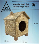 Melada 43x40x37 cm Dikdörtgen Su Geçirmez Dış Mekan Kedi Evi Ahşap Rengi