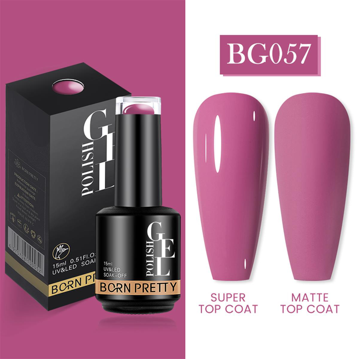Born Pretty BG057 Pembe Parlak Kalıcı Oje