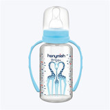 Hanymish 403 Cam Yavaş Akışlı Kulplu 0-6 Ay Desenli Şeffaf Damaklı Biberon Seti 125 ml