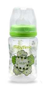 Babytime Bt075 Polipropilen Yavaş Akışlı 0-18 Ay Desenli Yeşil Damaklı Biberon Seti 250 ml