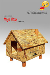 Kedigram Magichouse Medium Dikdörtgen Su Geçirmez Dış Mekan Kedi Evi Ahşap Rengi