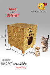 Lüks LÜKS PATİ - Anne ve Bebekler Dikdörtgen Su Geçirmez Dış Mekan Kedi Evi Ahşap Rengi