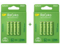 Gp Recyko 1000 mAh Çinko AAA / İnce Kalem Şarjlı Pil 8'li
