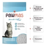 Pawmas Marsilya Sabunu Kokulu Topaklanan İnce Taneli Bentonit Kedi Kumu 10 lt