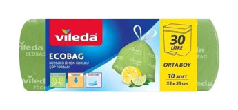 Vileda EcoBag Limonlu Kokulu Büzgülü Orta Boy 55x55 cm Çöp Poşeti 15 Adet Yeşil