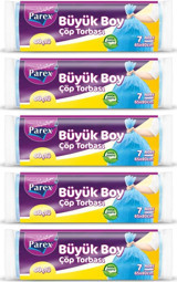 Parex Güçlü Büzgülü Büyük Boy 65x80 cm Çöp Poşeti 5x7 Adet Mavi