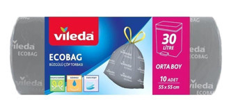 Vileda EcoBag Büzgülü Orta Boy 55x55 cm Çöp Poşeti 15 Adet Gri