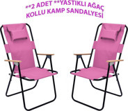 Exent Katlanır Kolçaklı Pembe Yetişkin 2'li Kamp Sandalyesi