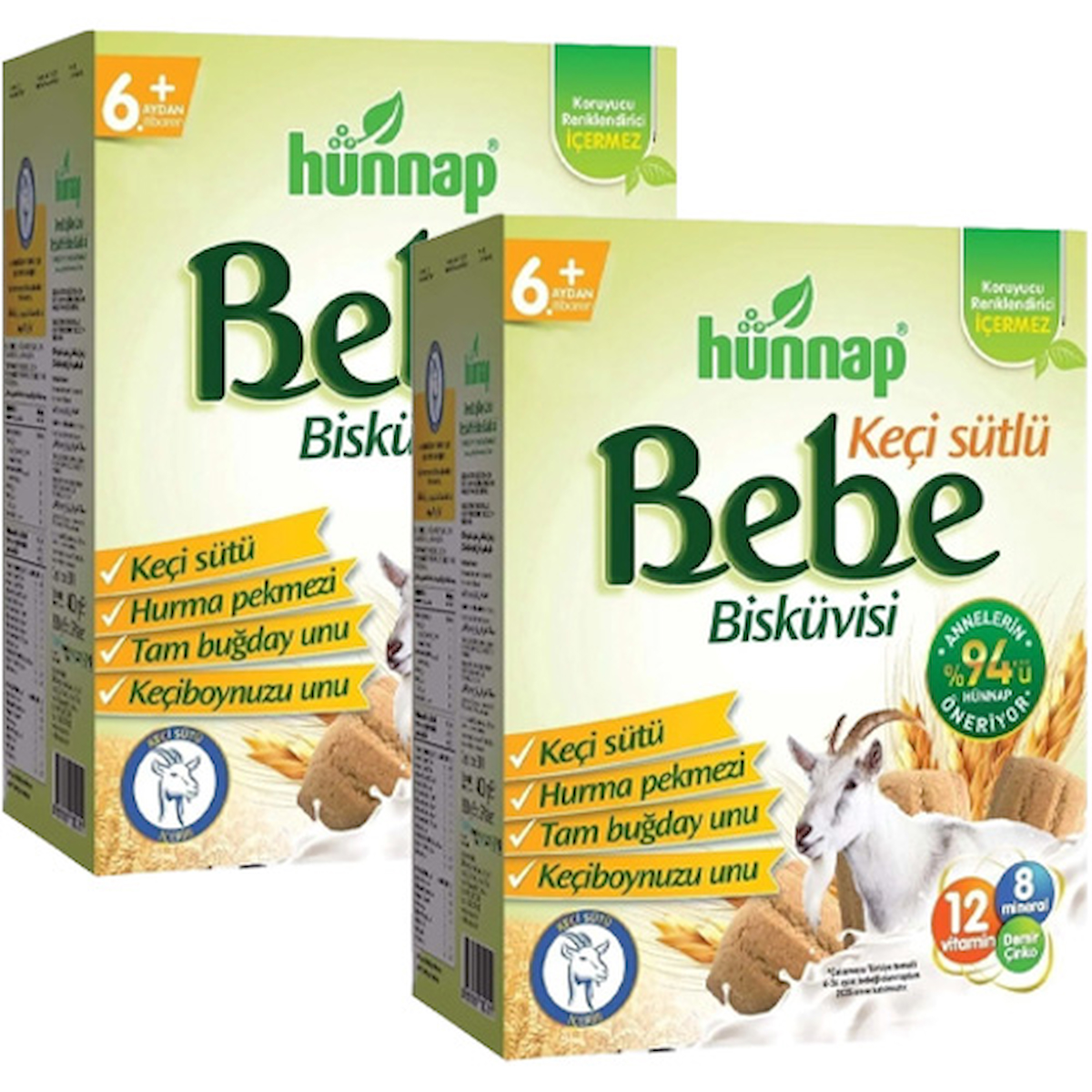 Hünnap Laktozsuz Tahıllı Glutensiz Organik Keçi Sütlü Bebek Bisküvisi 2x400 gr