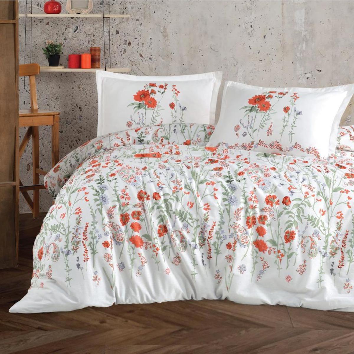 Clasy Elyese Pamuk 160x220 cm Lastikli Çiçekli Tek Kişilik Nevresim Takımı Kiremit
