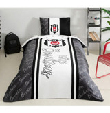 Taç Pamuklu 160x220 cm Lastikli Beşiktaş Tek Kişilik Nevresim Takımı Beyaz-Siyah