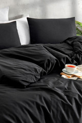 Tabu Home Pamuk-Polyester 100x200 cm Lastikli Tek Kişilik Nevresim Takımı Siyah