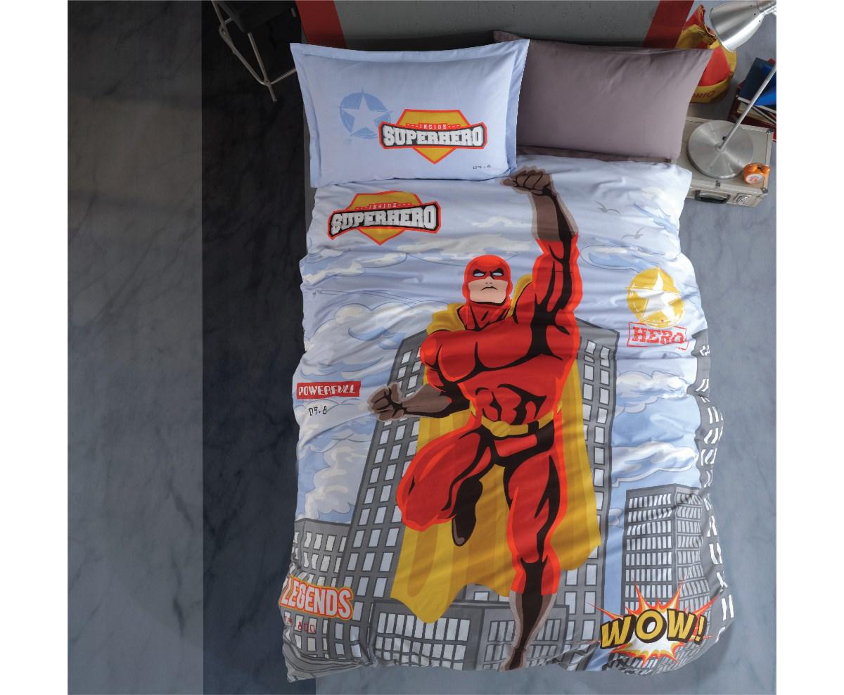 Clasy Superhero Ranforce 160x220 cm Lastikli Çizgi Kahraman Tek Kişilik Nevresim Takımı Gri
