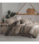 Clasy Modena Pamuk 160x220 cm Lastikli Çizgili Tek Kişilik Nevresim Takımı Bej