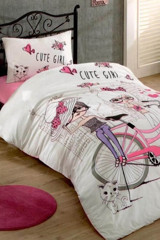 Taç Cute Girls Ranforce 160x220 cm Lastikli Çizgi Kahraman Tek Kişilik Nevresim Takımı Beyaz