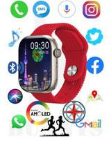 Bunnys HK9 Pro Max Android GPS 45 mm Silikon Örgü Kordon Kare Unisex Akıllı Saat Kırmızı