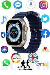 Rabbit Store Watch 8 Ultra Android GPS 49 mm Silikon Kordon Oval Unisex Akıllı Saat Mavi