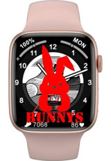 Rabbit Store Watch 8 Android GPS 45 mm Silikon Kordon Kare Unisex Akıllı Saat Pembe